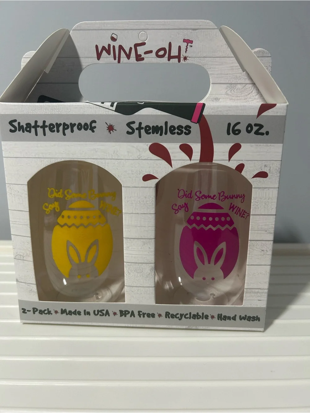 Did Some Bunny Say Wine? Shatterproof Plastic Stemless Wine Glasses - 2 Pack